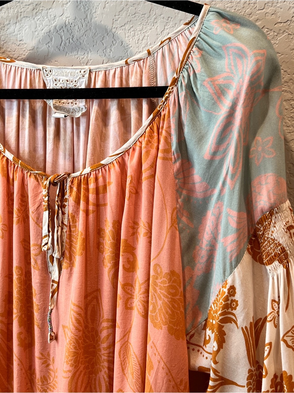 Johnny Was Waimea Mixed Floral Patchwork Peasant Top Pink & Orange Size XL - Picture 7 of 16